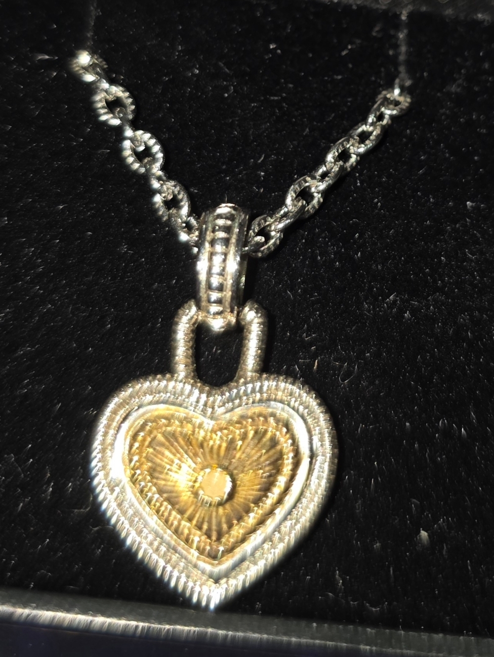 Vintage Two-Tone Heart Pendant Necklace — Gold & Silver Accent
